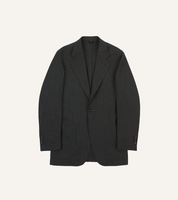 drake's Charcoal Tropical Wool Tailored Jacket