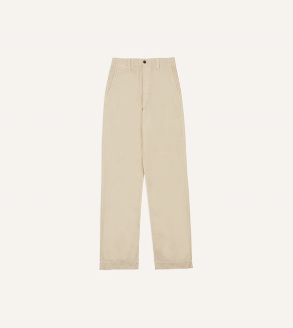Drake's Cream Cotton Wide Leg Flat Front Chino