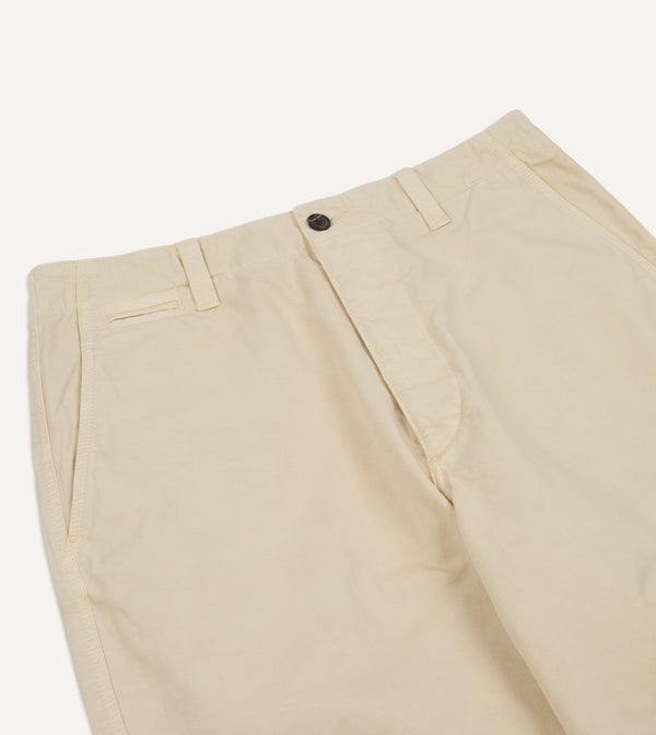 Drake's Cream Cotton Wide Leg Flat Front Chino
