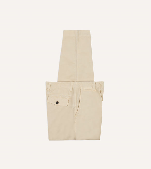 drake's Cream Cotton Wide Leg Flat Front Chino