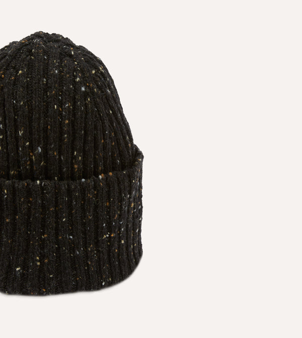 Drake's Dark Brown Donegal Ribbed Merino Knit Cap