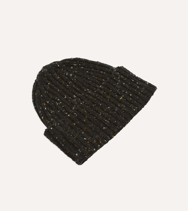 Drake's Dark Brown Donegal Ribbed Merino Knit Cap