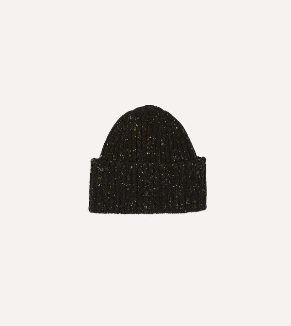drake's Dark Brown Donegal Ribbed Merino Knit Cap