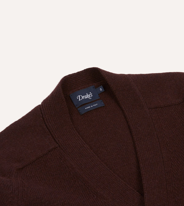 Drake's Dark Brown Lambswool 6 Button Cardigan
