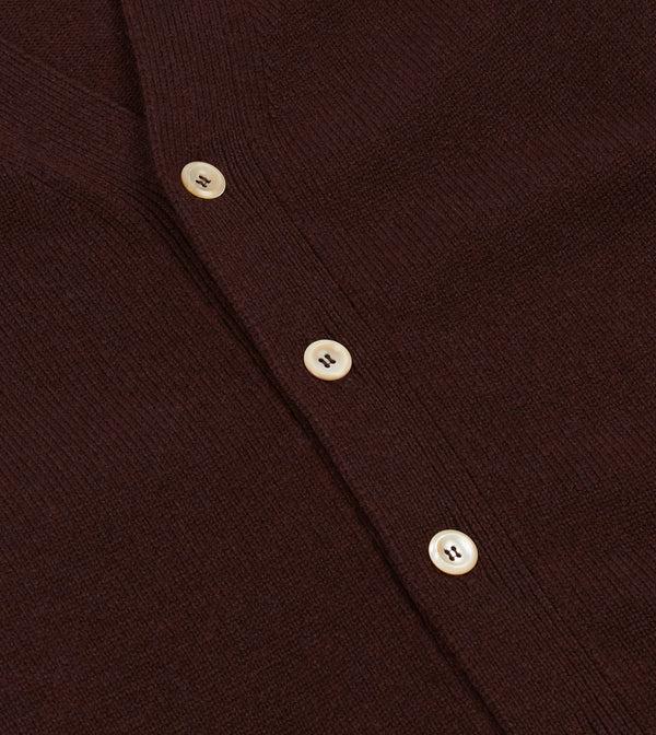 Drake's Dark Brown Lambswool 6 Button Cardigan