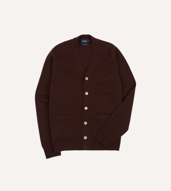 drake's Dark Brown Lambswool 6 Button Cardigan