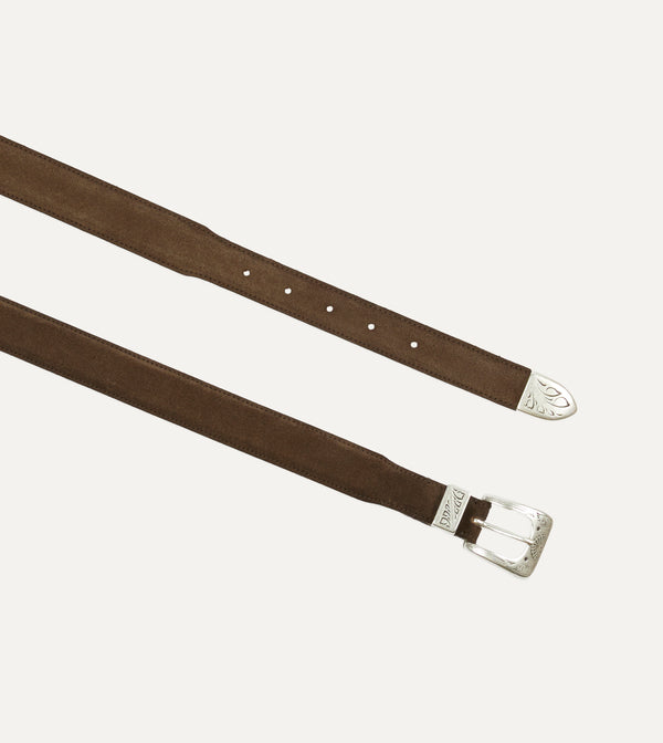 Drake's Dark Brown Suede Western Belt