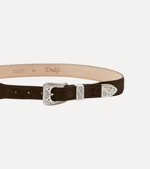 Drake's Dark Brown Suede Western Belt