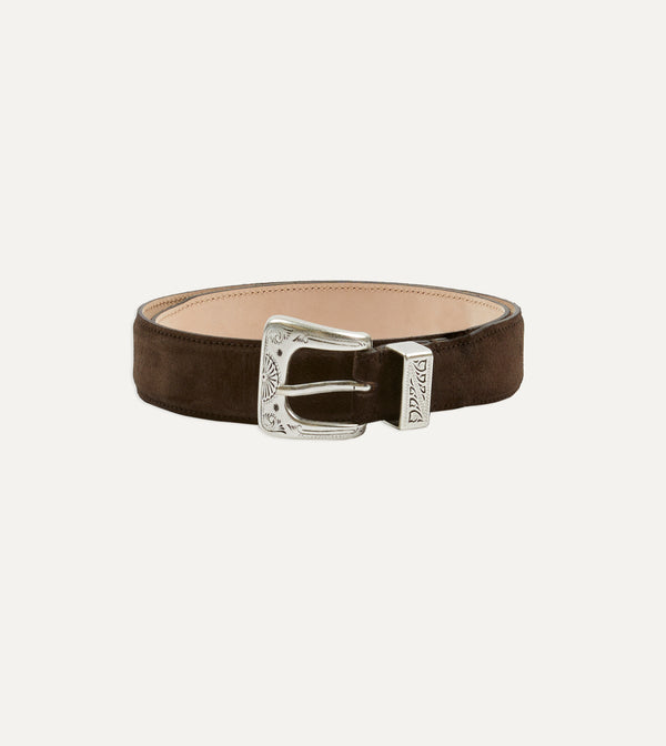drake's Dark Brown Suede Western Belt