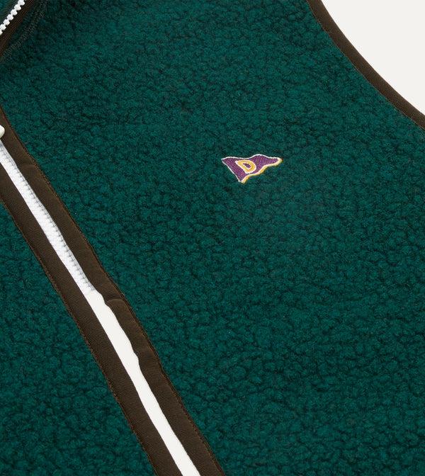 Drake's Dark Green Boucle Wool Zip Fleece Vest