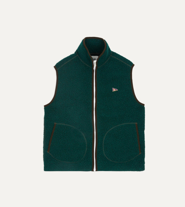 drake's Dark Green Boucle Wool Zip Fleece Vest