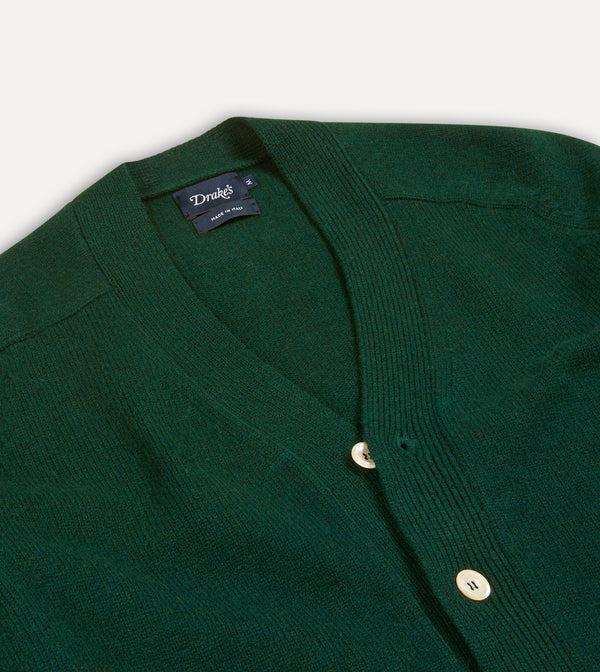 Drake's Dark Green Lambswool 6 Button Cardigan