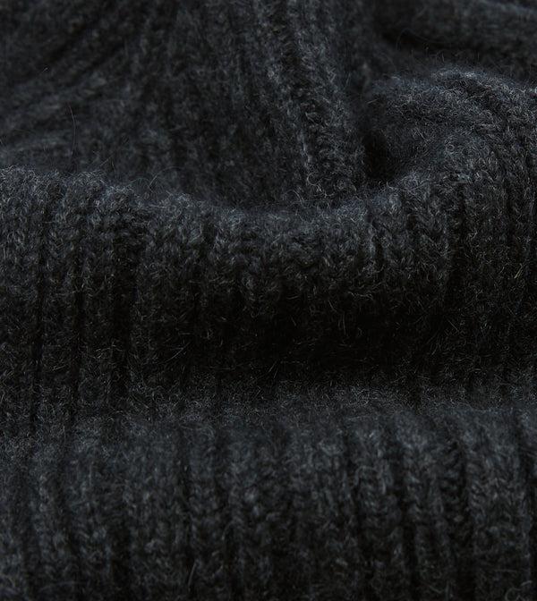 Drake's Dark Grey Angora Lambswool Ribbed Knit Cap