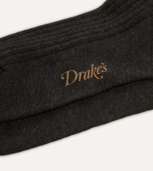 Drake's Dark Grey Wool Over-The-Calf Sock