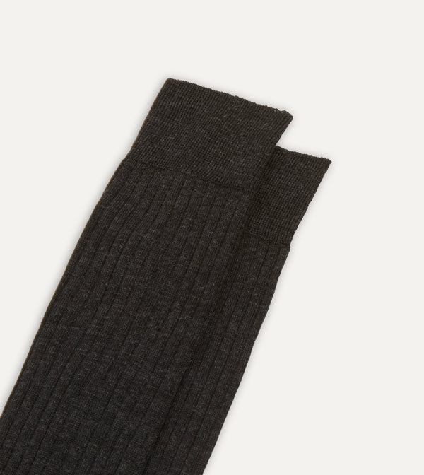 Drake's Dark Grey Wool Over-The-Calf Sock