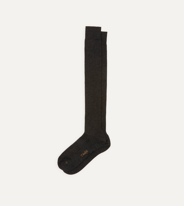 Drake's Dark Grey Wool Over-The-Calf Sock