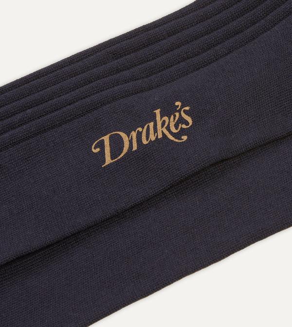 Drake's Dark Navy Cotton Over-the-Calf Socks
