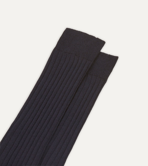 Drake's Dark Navy Cotton Over-the-Calf Socks