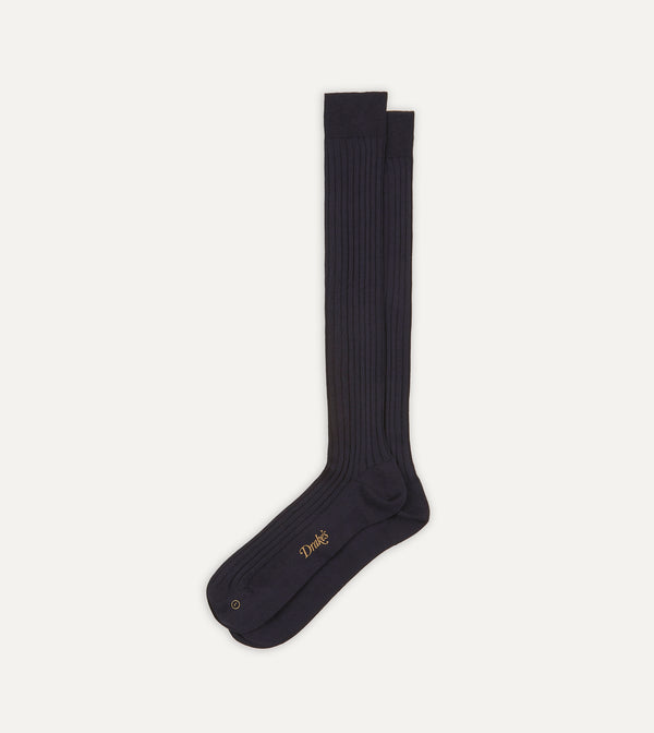 Drake's Dark Navy Cotton Over-the-Calf Socks