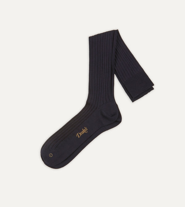 drake's Dark Navy Cotton Over-the-Calf Socks