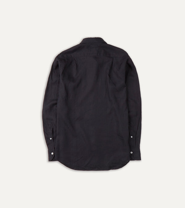 Drake's Dark Navy Linen Spread Collar Shirt