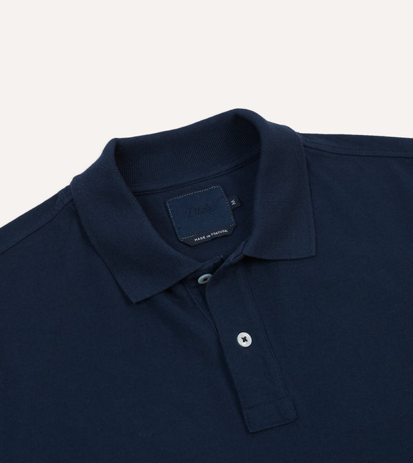 Drake's Dark Navy Piqué Cotton Polo Shirt