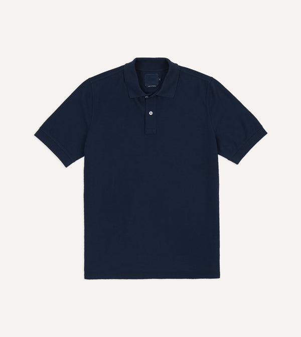 drake's Dark Navy Piqué Cotton Polo Shirt