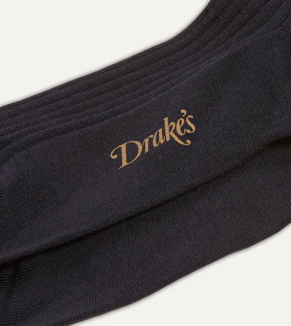 Drake's Dark Navy Wool Over-the-Calf Socks