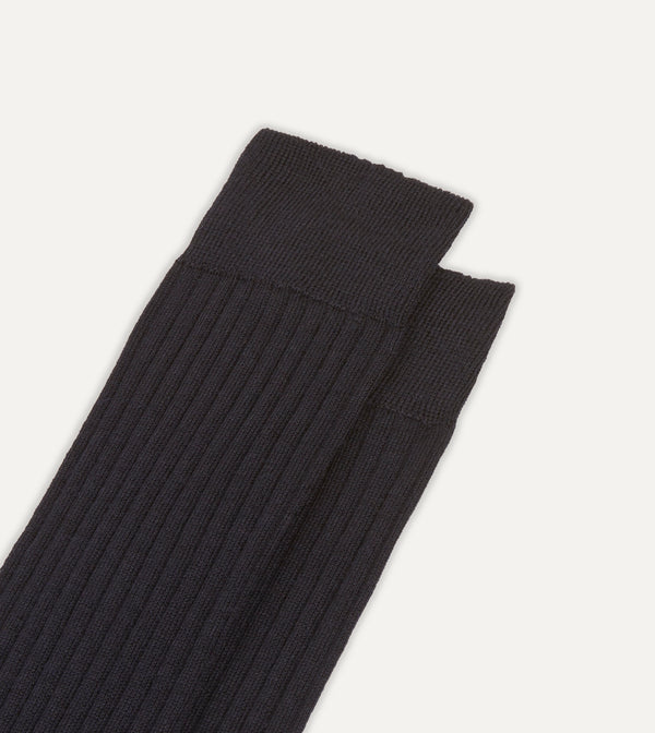 Drake's Dark Navy Wool Over-the-Calf Socks