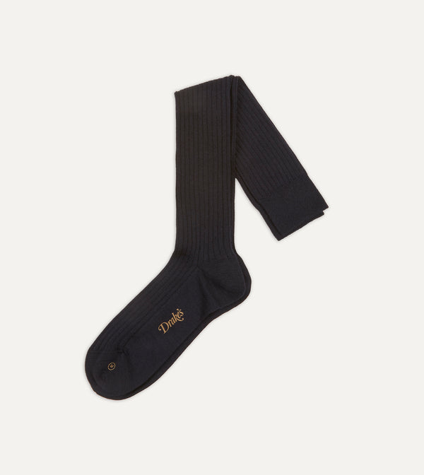 drake's Dark Navy Wool Over-the-Calf Socks