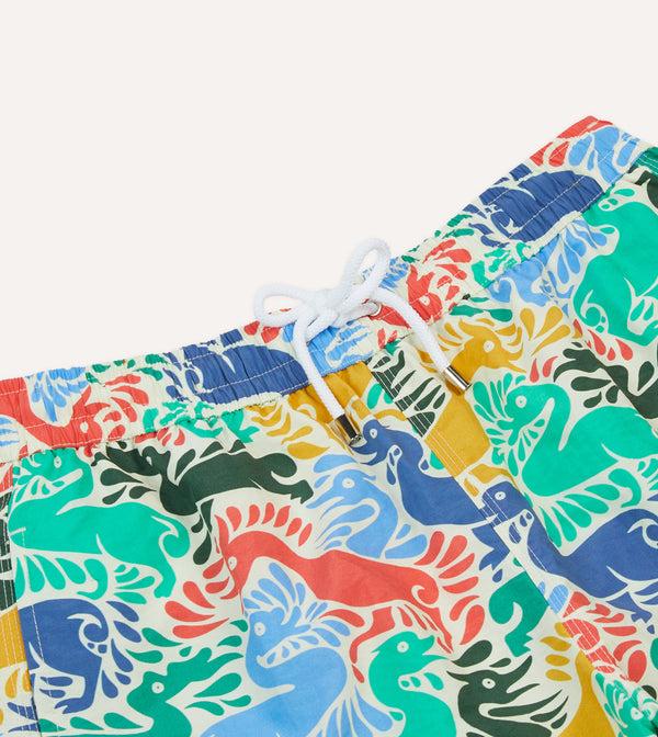 Drake's Ducks Print Nylon Drawstring Swim Shorts