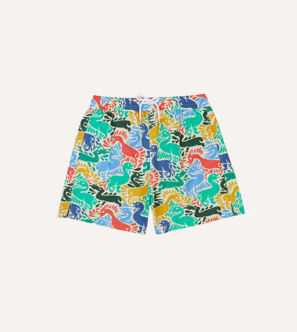 drake's Ducks Print Nylon Drawstring Swim Shorts