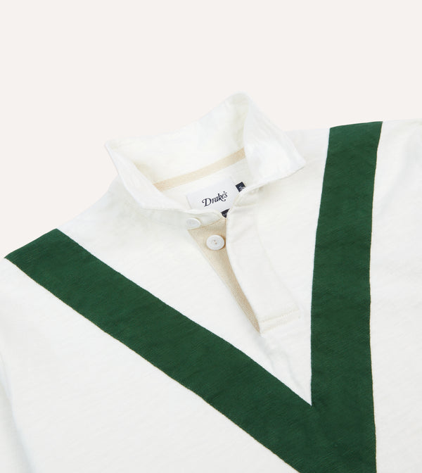 Drake's Ecru And Green Chevron Cotton Rugby Shirt