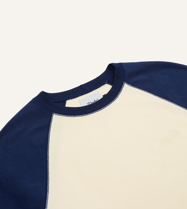 Drake's Ecru And Navy Raglan Sleeve Hiking T-Shirt