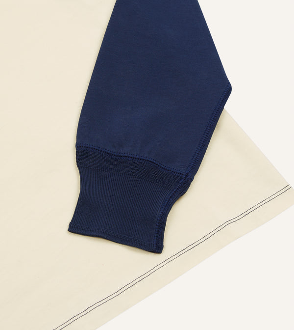 Drake's Ecru And Navy Raglan Sleeve Hiking T-Shirt