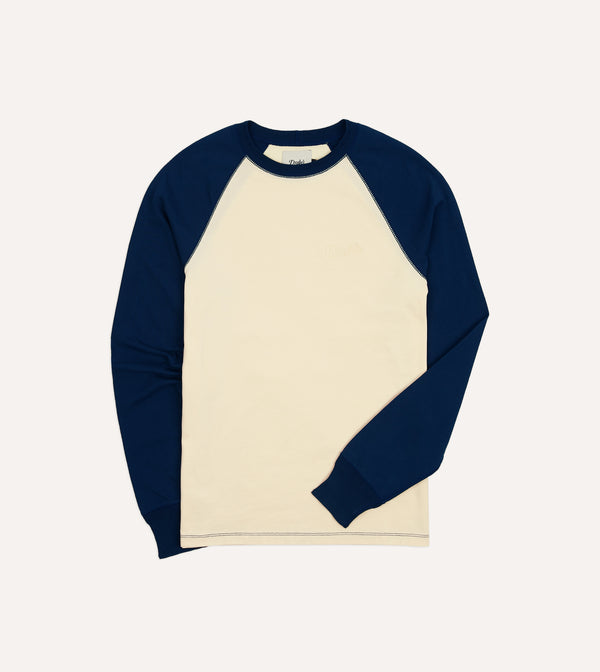 drake's Ecru and Navy Raglan Sleeve Hiking T-Shirt