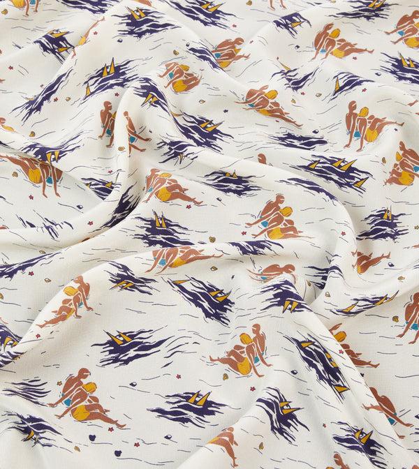 Drake's Ecru Bathers Print Silk Bandana