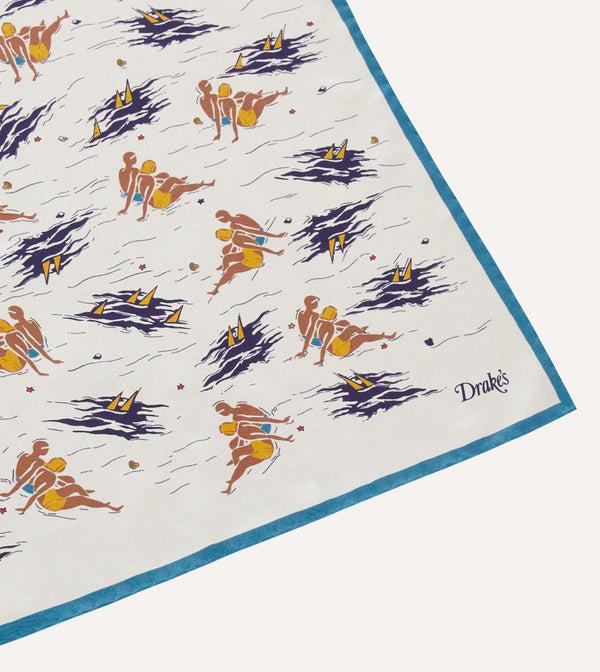 Drake's Ecru Bathers Print Silk Bandana