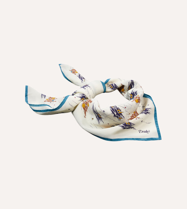 Drake's Ecru Bathers Print Silk Bandana