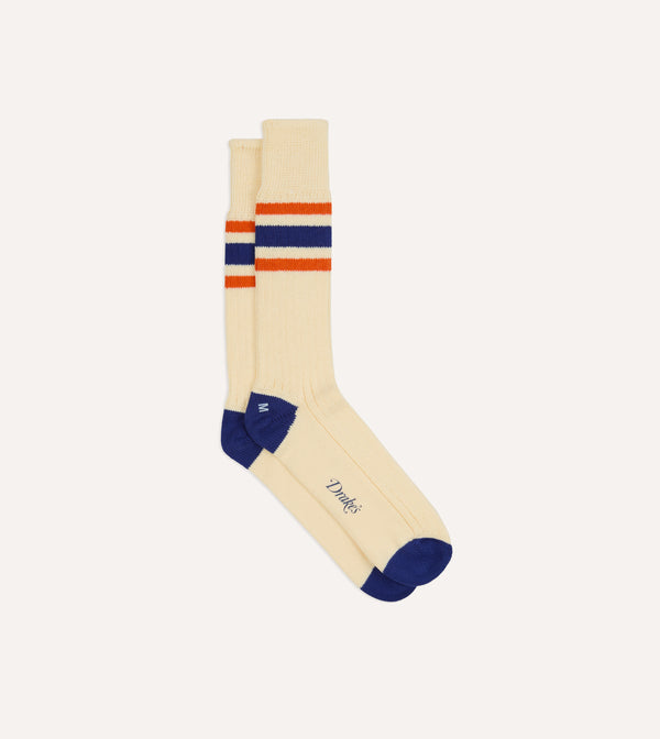 drake's Ecru Blue and Orange Striped Sport Socks