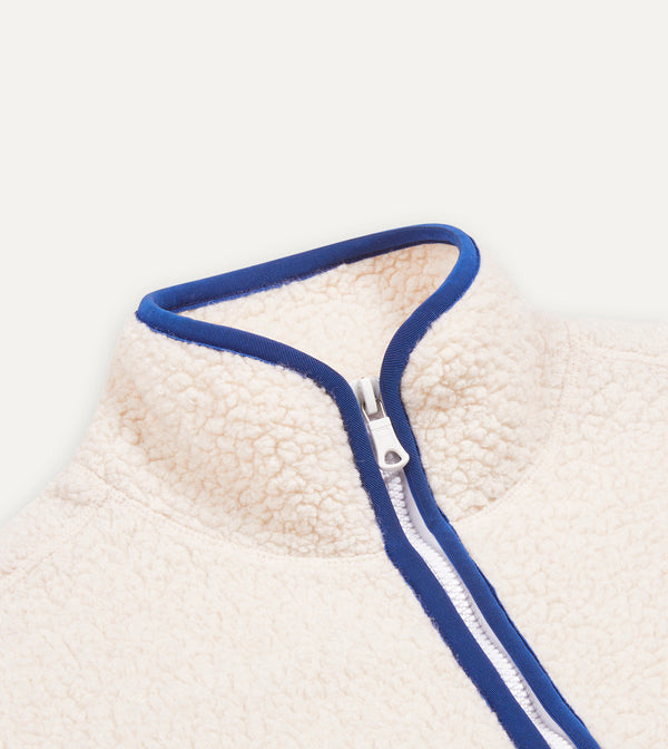 Drake's Ecru Boucle Wool Zip Fleece Jacket