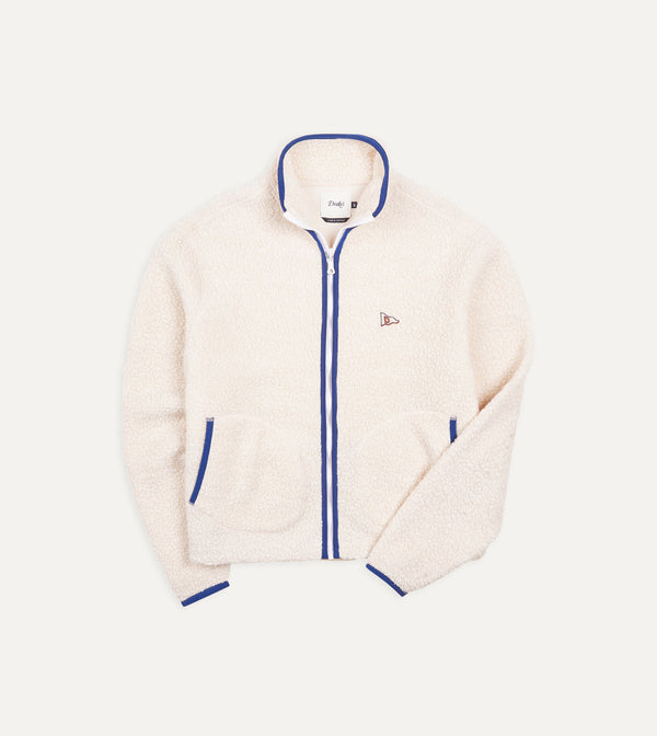 drake's Ecru Boucle Wool Zip Fleece Jacket