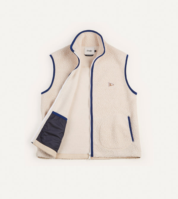 Drake's Ecru Boucle Wool Zip Fleece Vest
