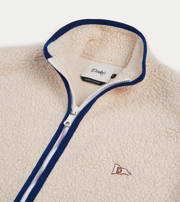 Drake's Ecru Boucle Wool Zip Fleece Vest