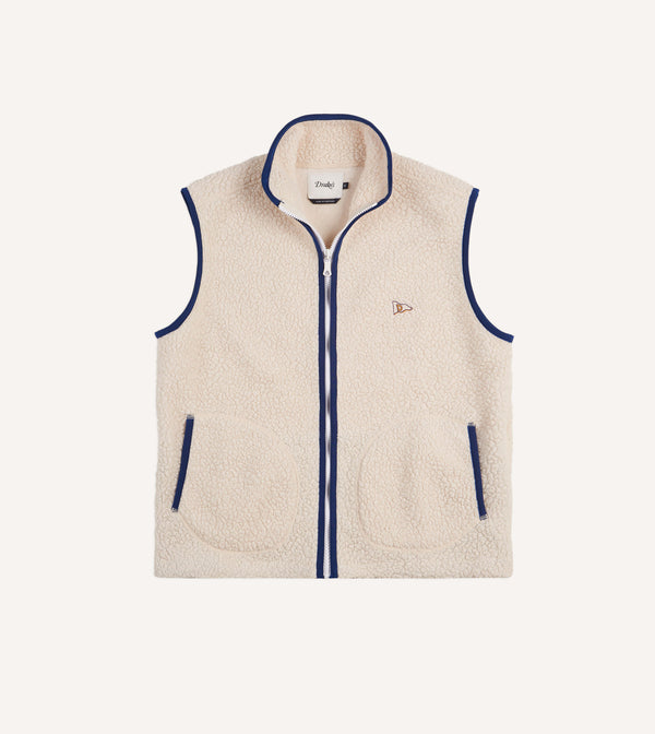 drake's Ecru Boucle Wool Zip Fleece Vest
