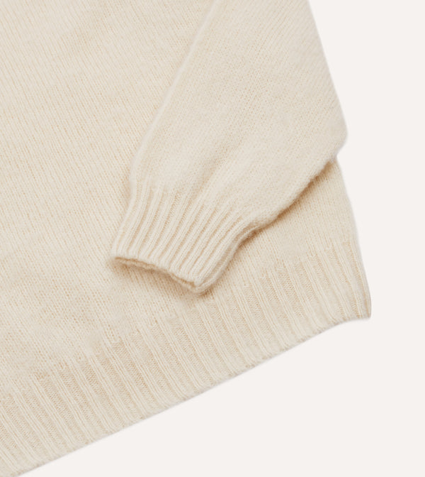 Drake's Ecru Brushed Shetland Crew Neck Jumper