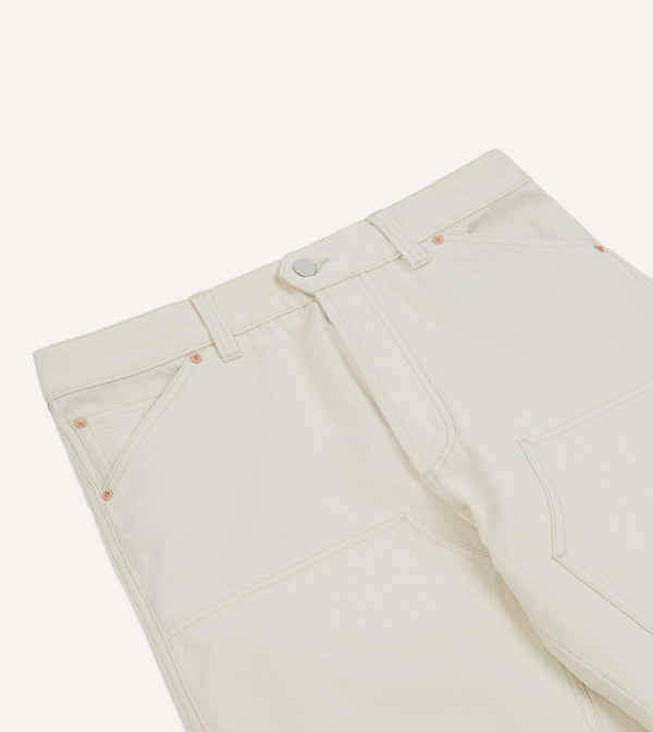 Drake's Ecru Cotton Canvas Carpenter Jeans