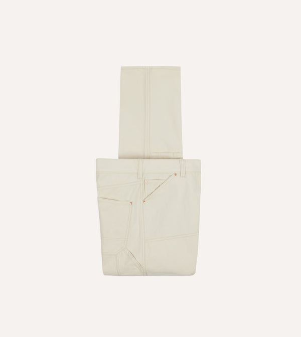drake's Ecru Cotton Canvas Carpenter Jeans