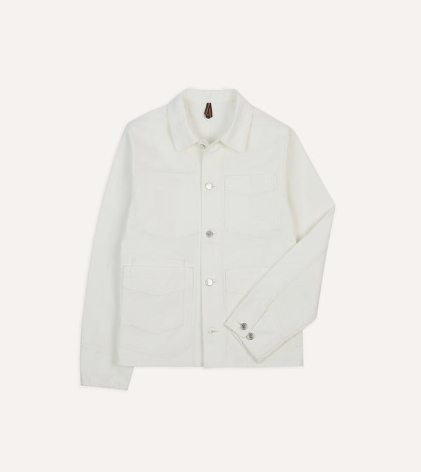 drake's Ecru Cotton Canvas Work Jacket