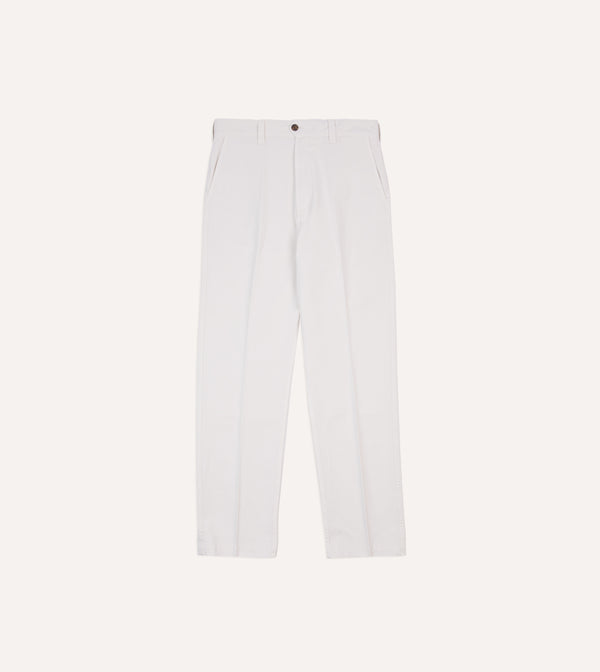 Drake's Ecru Cotton Flat Front Chino